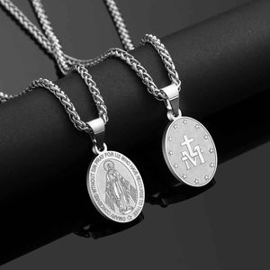 Oval Saint Christopher/Michael/Joseph/Jude/Virgin Mary/Joseph/Francis/Patrick/Anthony/Benedict/Thomas Necklace for Men Women, Stainless Steel Catholic Patron Pendant with Chain 24 Inches