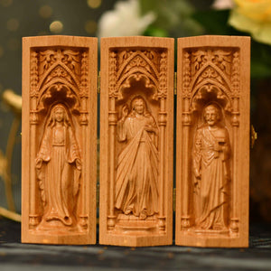 Holy Family Catholic Triptych of the Virgin Mary Jesus Christ St Joseph Portable Altar Catholic Home Decor Wood Handicrafts Religious Gifts