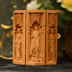 Holy Family Catholic Triptych of the Virgin Mary Jesus Christ St Joseph Portable Altar Catholic Home Decor Wood Handicrafts Religious Gifts