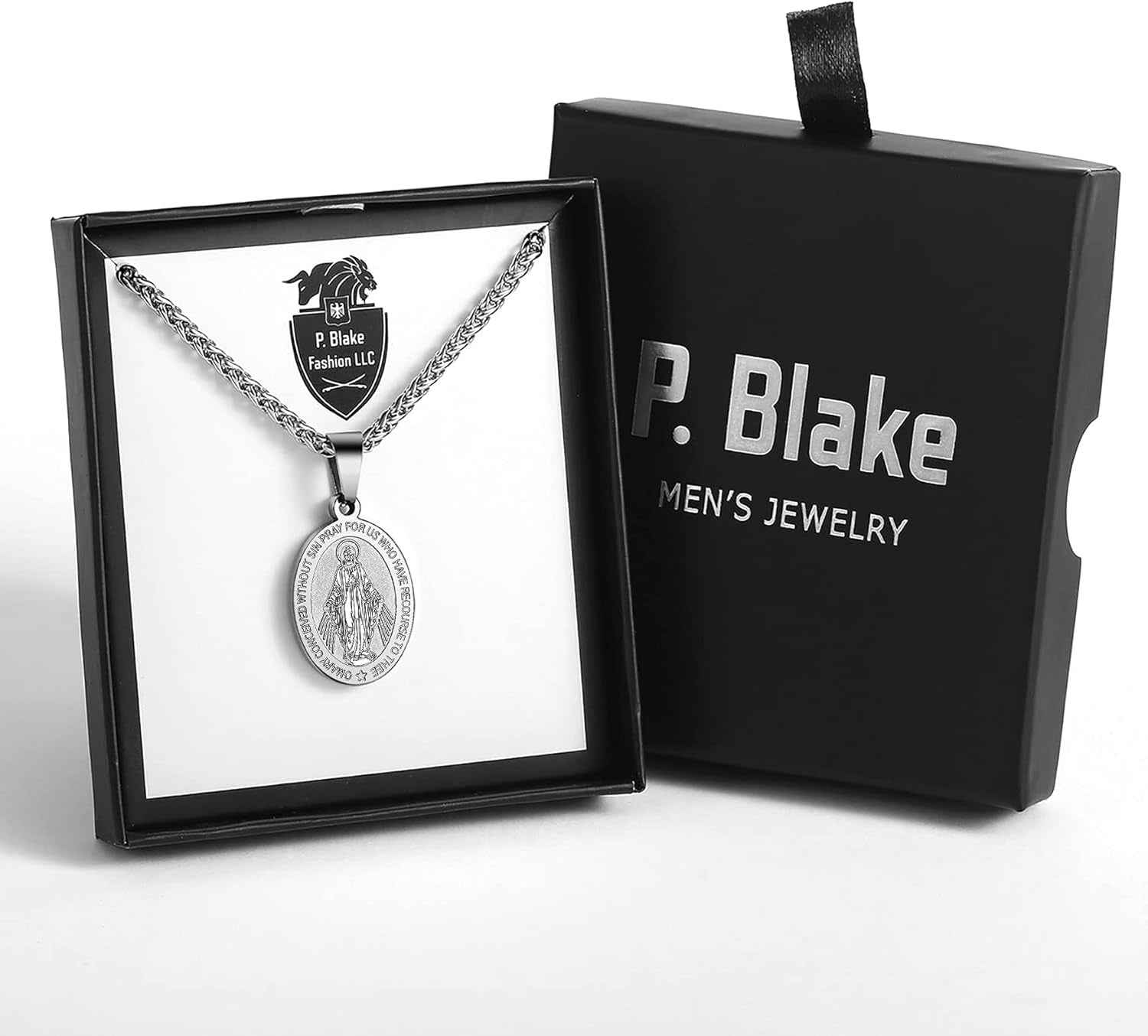 Oval Saint Christopher/Michael/Joseph/Jude/Virgin Mary/Joseph/Francis/Patrick/Anthony/Benedict/Thomas Necklace for Men Women, Stainless Steel Catholic Patron Pendant with Chain 24 Inches