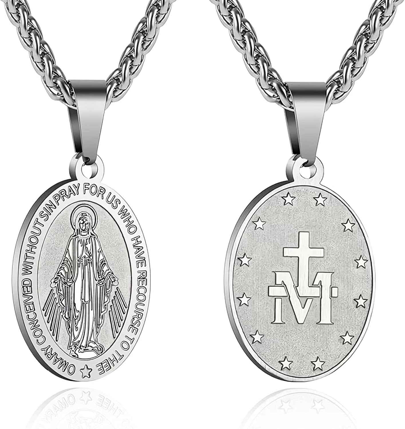 Oval Saint Christopher/Michael/Joseph/Jude/Virgin Mary/Joseph/Francis/Patrick/Anthony/Benedict/Thomas Necklace for Men Women, Stainless Steel Catholic Patron Pendant with Chain 24 Inches