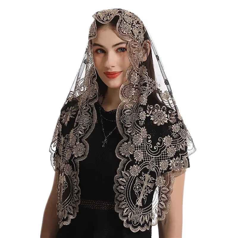 Embroidery Church Lace Mantilla Catholic Chapel Veil Triangular Head Covering Catholic Veil