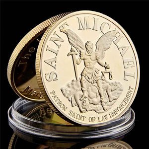 The Archangel with Prayer USA St Michael 1OZ Gold/Silver Plated Challenge Coin USA Collectibles