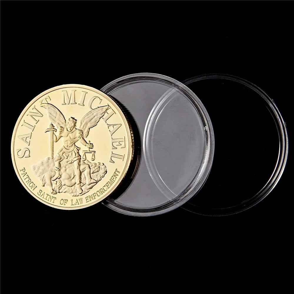 The Archangel with Prayer USA St Michael 1OZ Gold/Silver Plated Challenge Coin USA Collectibles