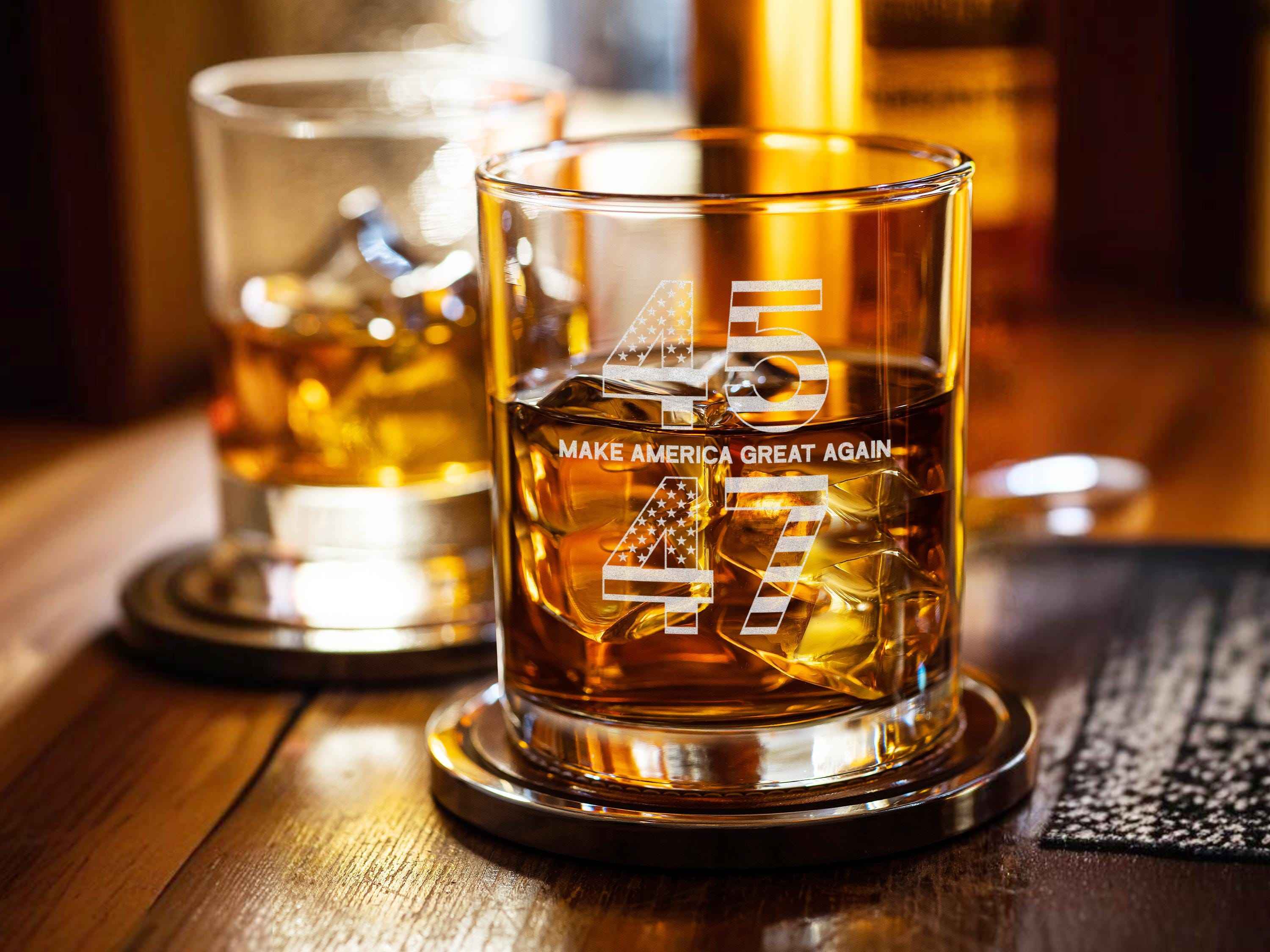 45 47 MAGA Trump Whiskey Glass, Trump 2024, Patriotic Gift, 47 Presidential, Make America Great Again, MAGA Gift, Political Gift