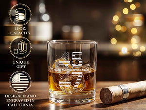 45 47 MAGA Trump Whiskey Glass, Trump 2024, Patriotic Gift, 47 Presidential, Make America Great Again, MAGA Gift, Political Gift